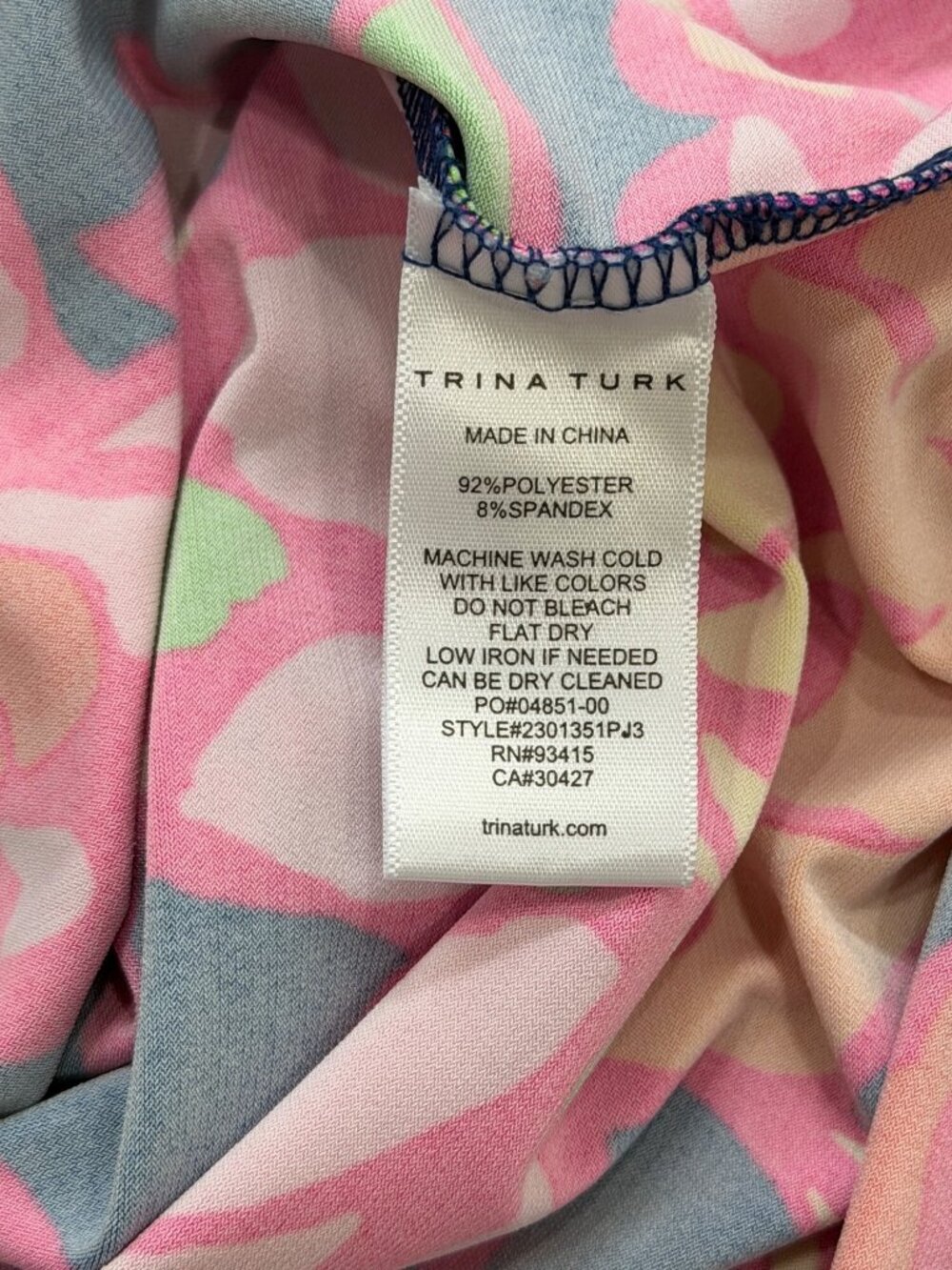 Trina Turk Women Size L Floral Halter Juju Dress Tropical Navy Pink Orange Shift - Picture 7 of 7